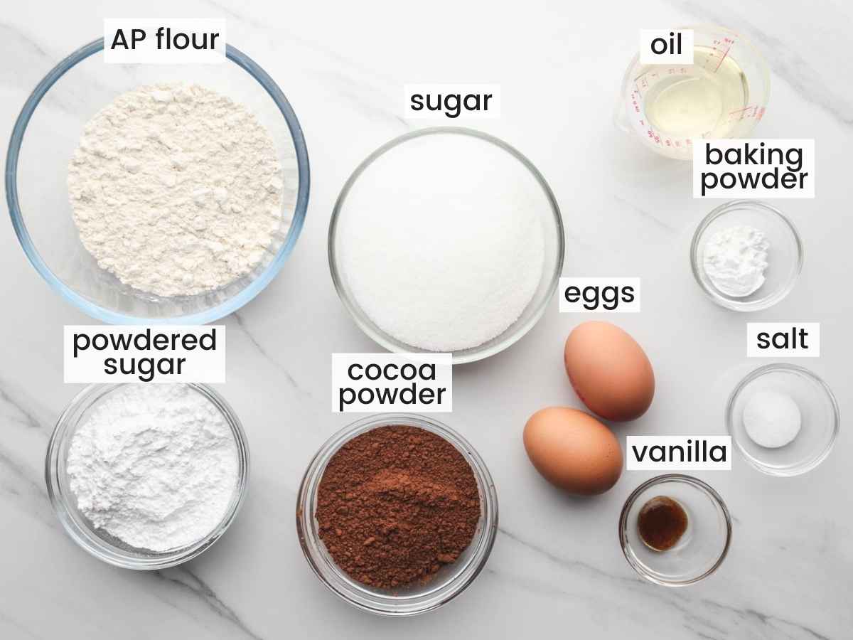 Ingredients needed to make chocolate crinkle cookies