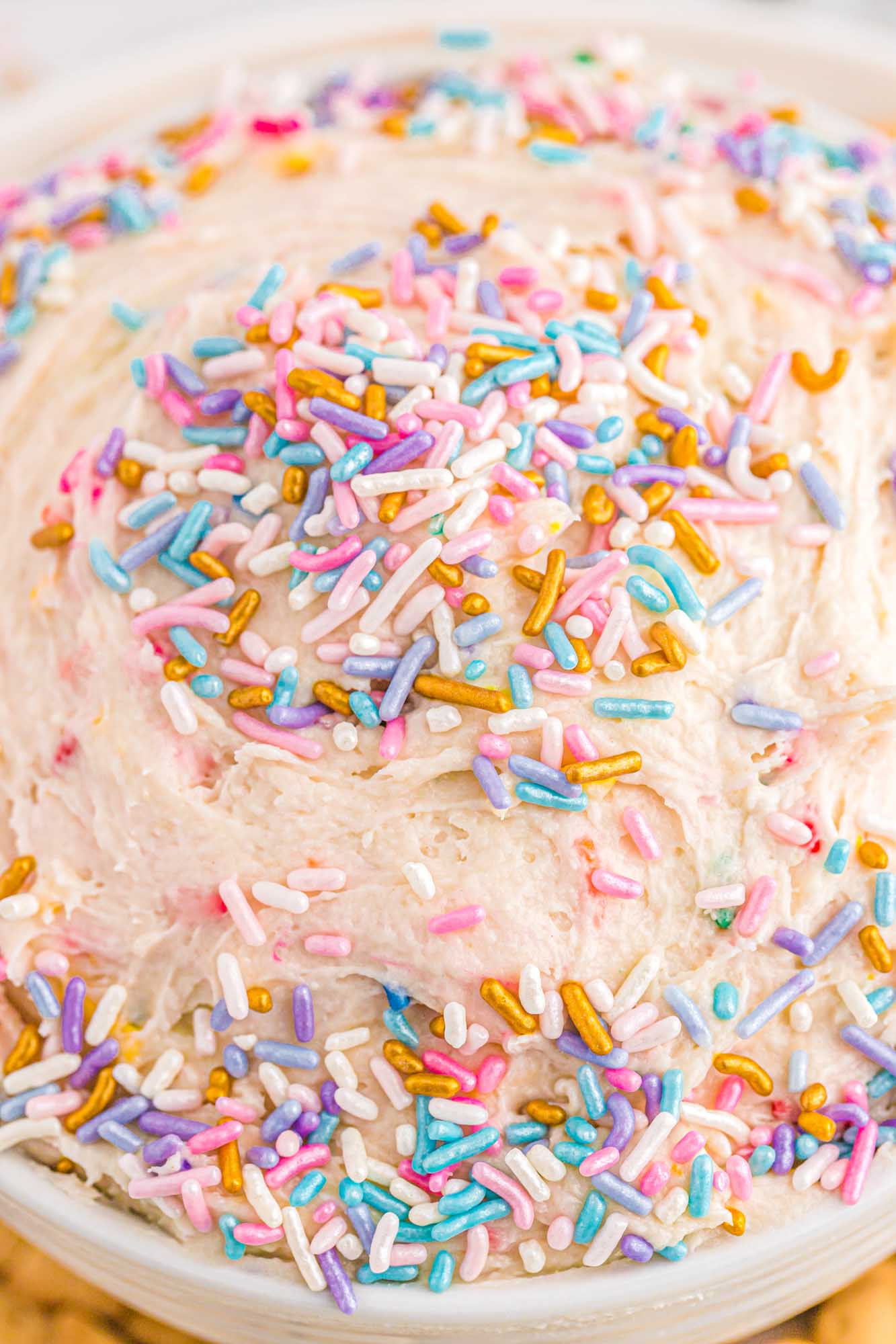 Close up shot of funfetti dip