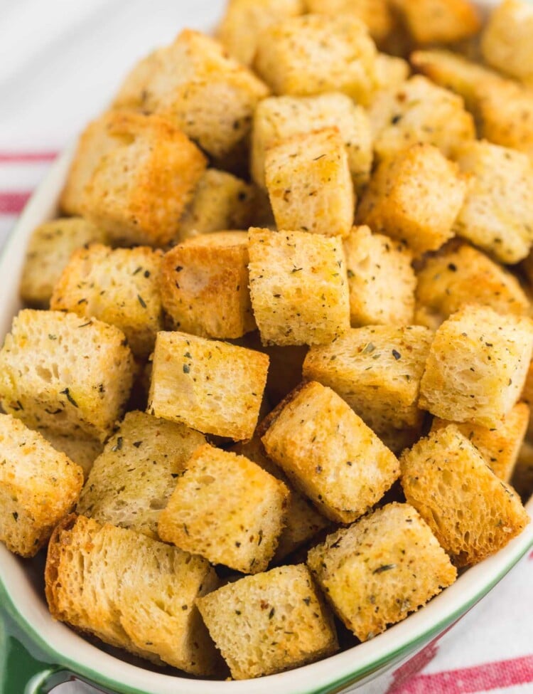 Crunchy golden croutons in a bowl