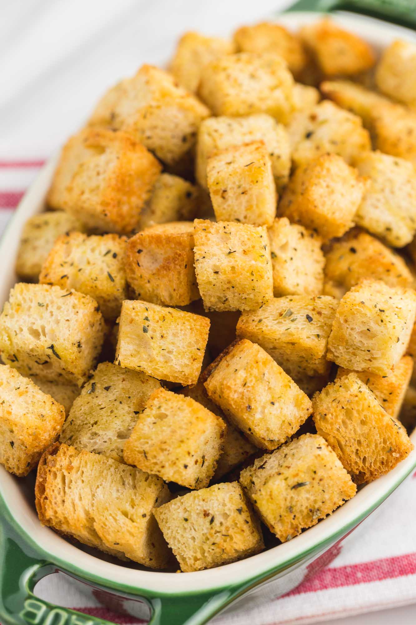 Crunchy golden croutons in a bowl