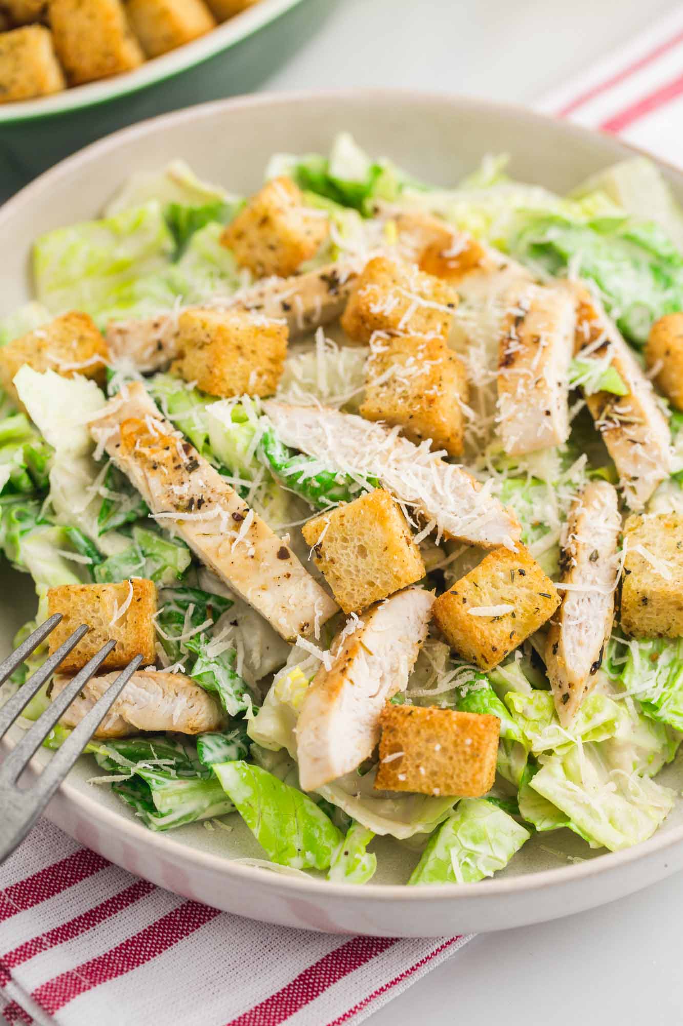 Caesar salad with chicken and air fryer croutons