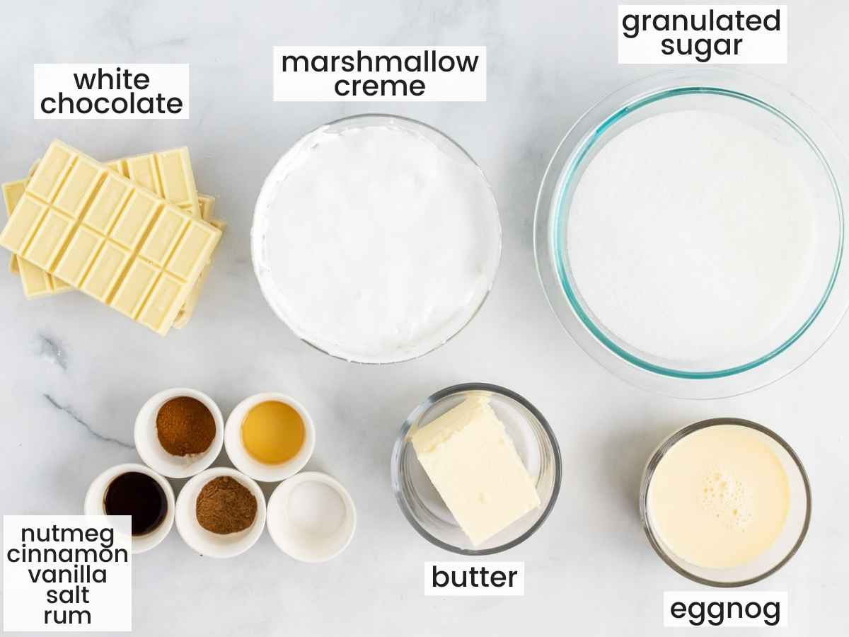 ingredients needed to make eggnog fudge