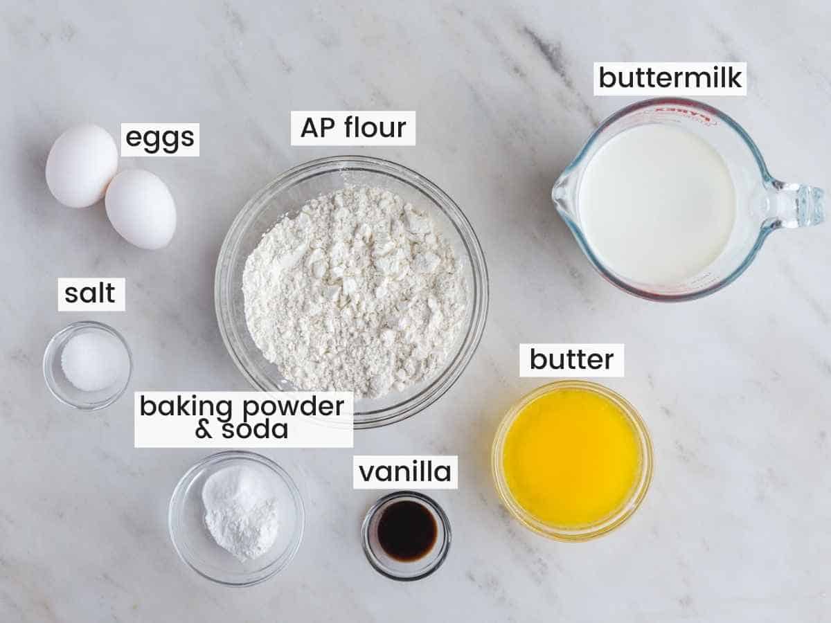 Ingredients needed for making homemade waffles