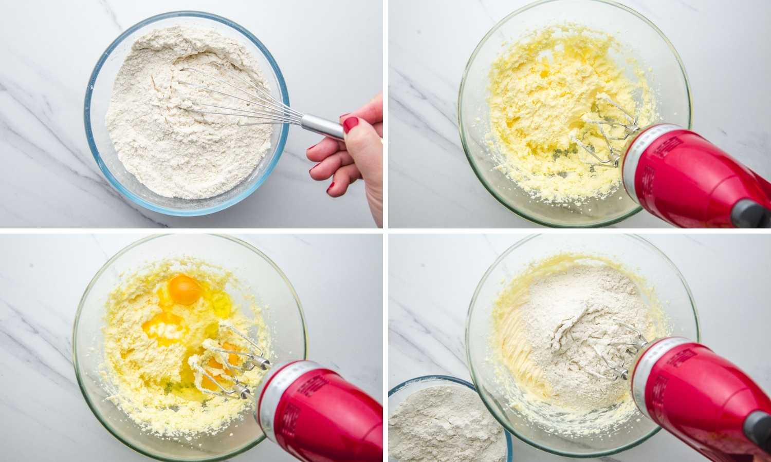 Collage of four images showing how to make snickerdoodle cookie dough