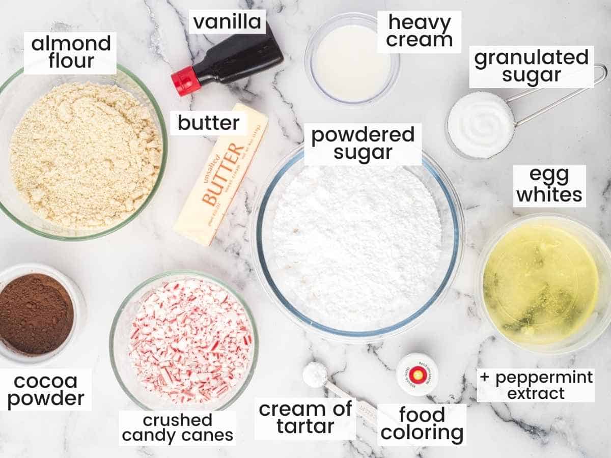 Ingredients needed to make Peppermint Chocolate Macarons