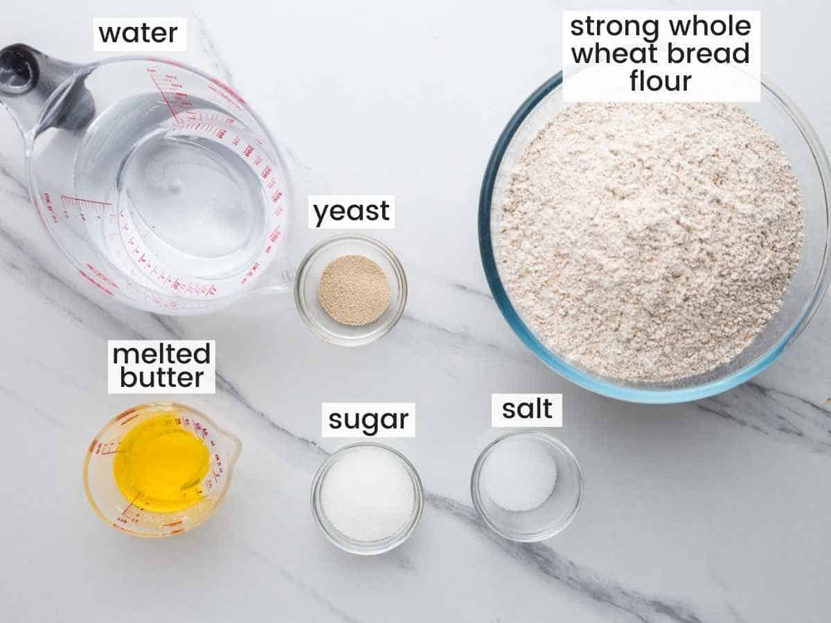 Ingredients needed for making Bread Machine Whole Wheat Bread