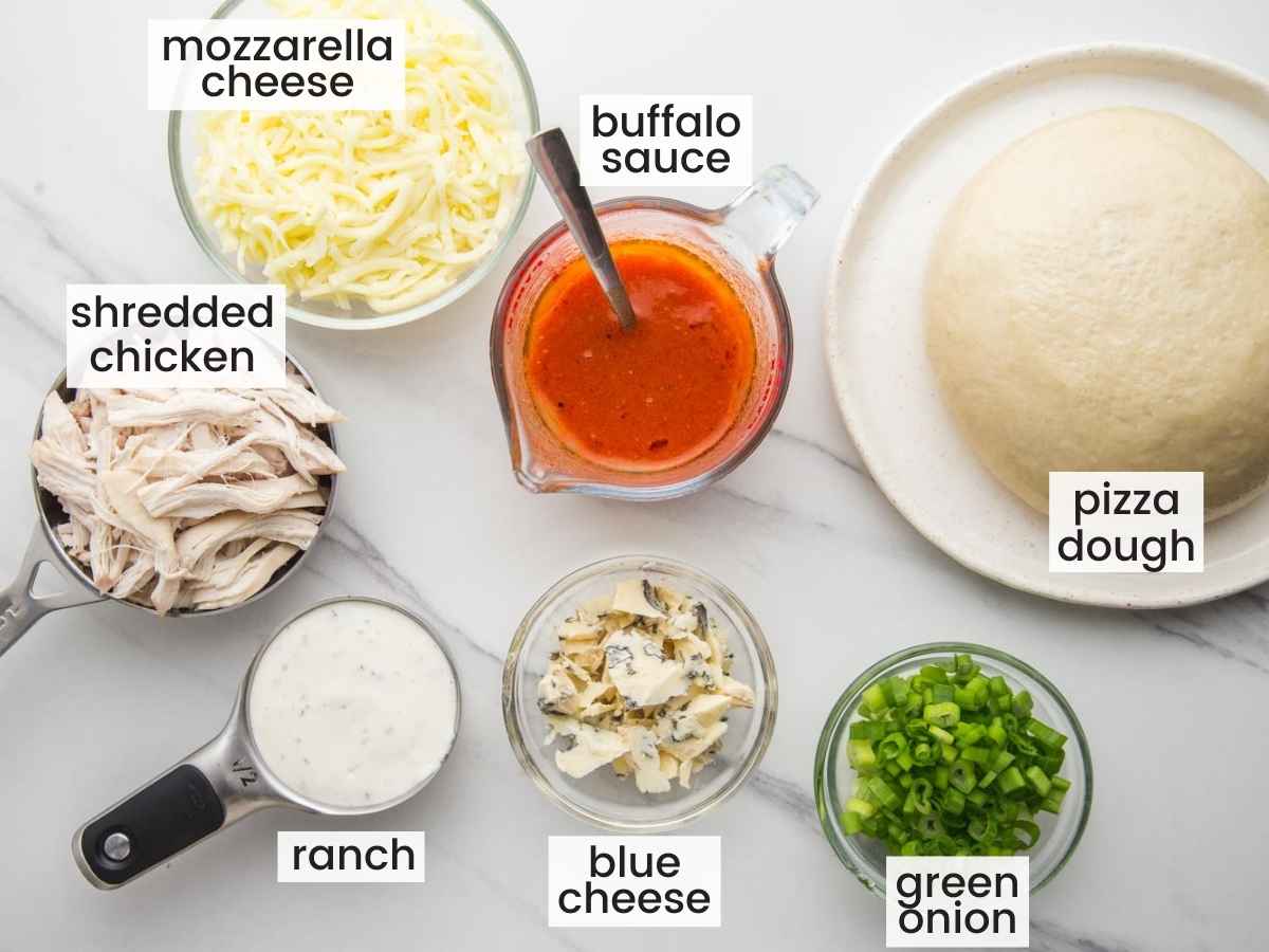 Ingredients needed to make buffalo chicken pizza