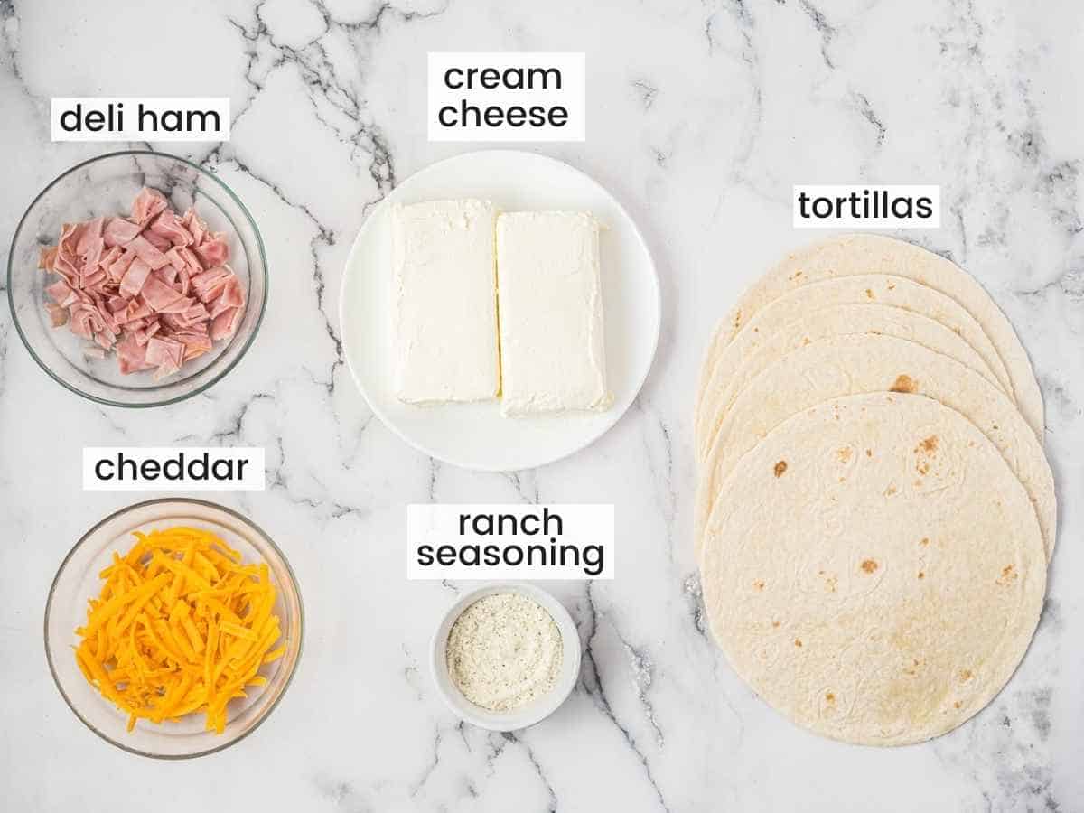 Ingredients needed to make ham and cheese pinwheels