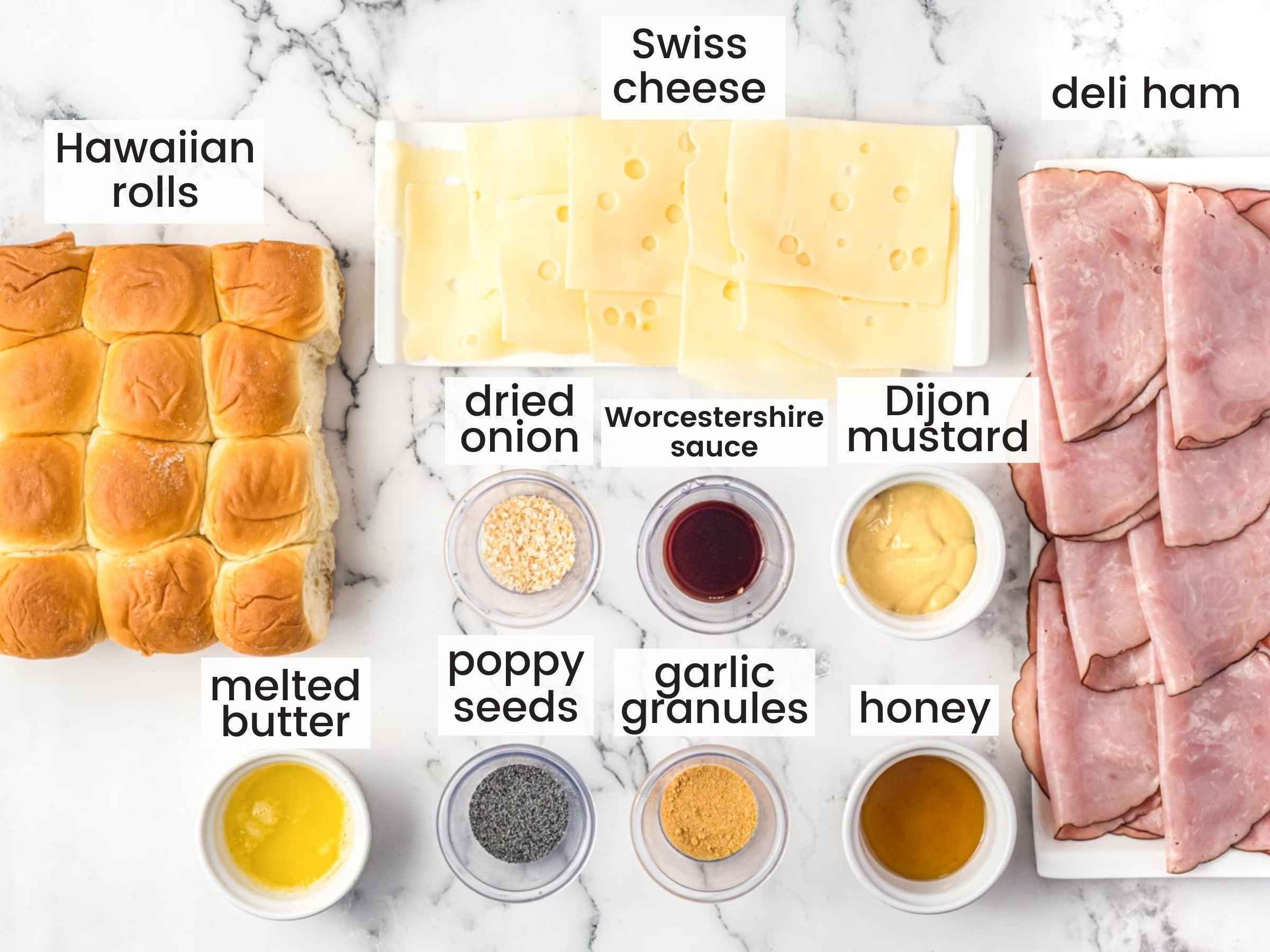 ingredients needed to make ham and cheese sliders