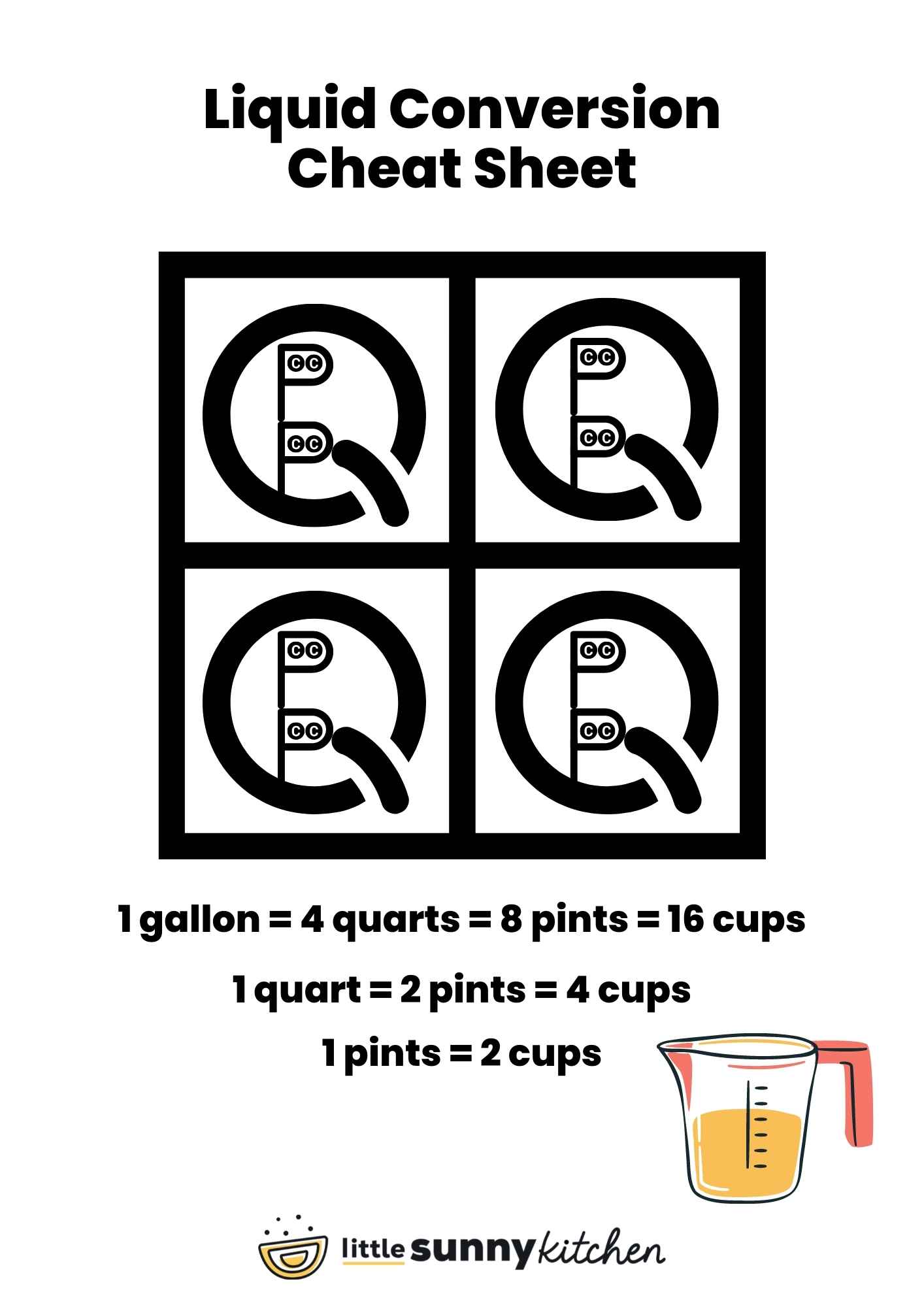 2 Quarts In Liter How Many Cups in a Pint, Quart, or Gallon + Printables | Little Sunny  Kitchen