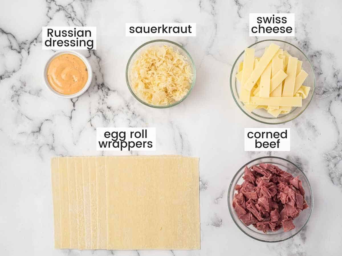 Ingredients needed to make Air Fryer Reuben Egg Rolls