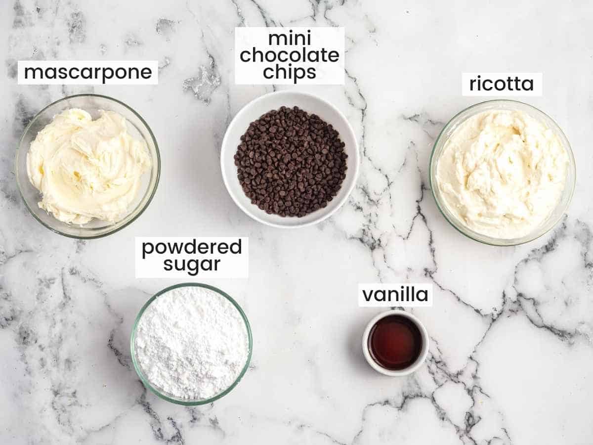 Ingredients needed for making cannoli dip