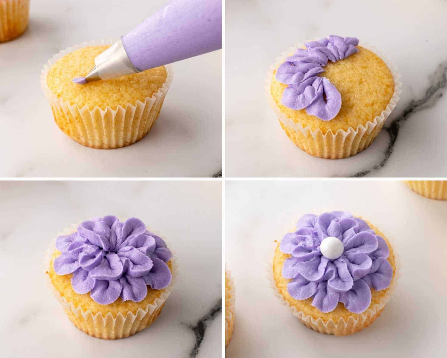 How to pipe to a fluffy flower on a cupcake