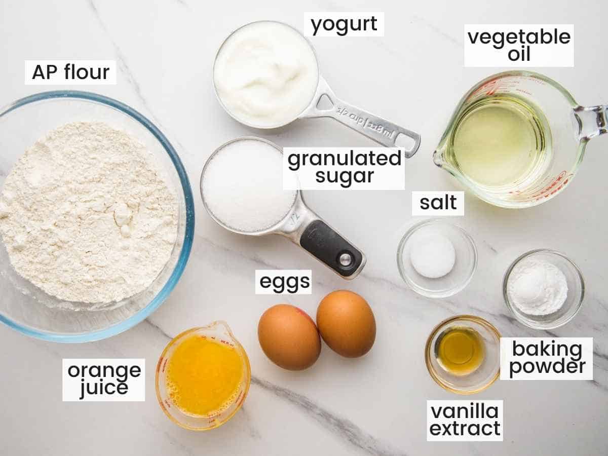 Ingredients needed to make orange muffins