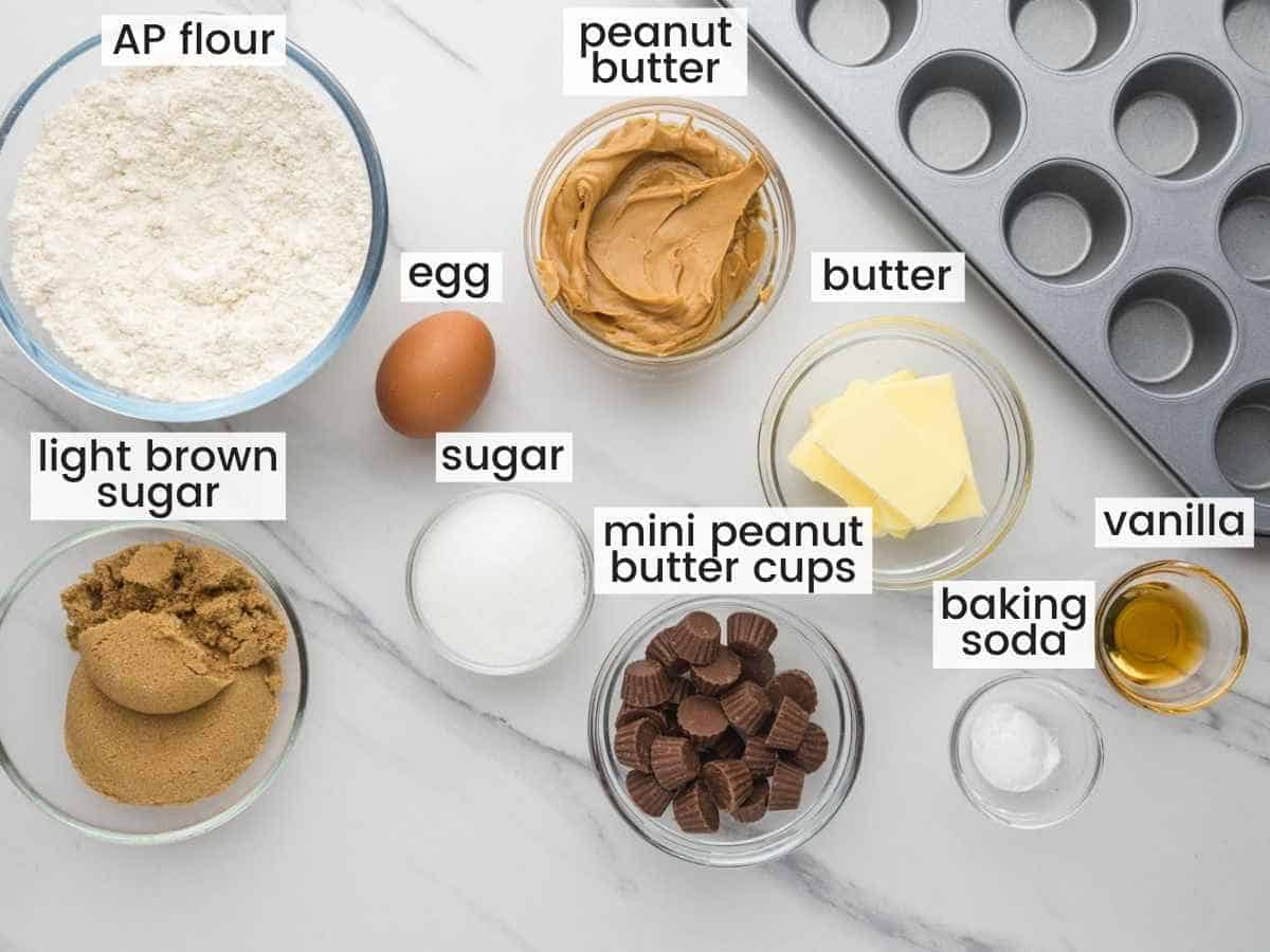 Ingredients needed to make peanut butter cup cookies
