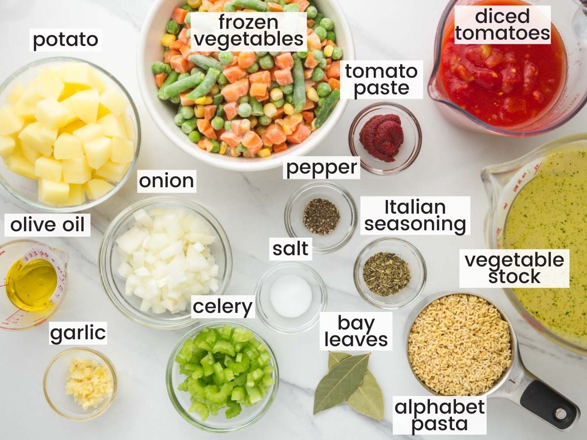 Ingredients needed to make alphabet vegetable soup