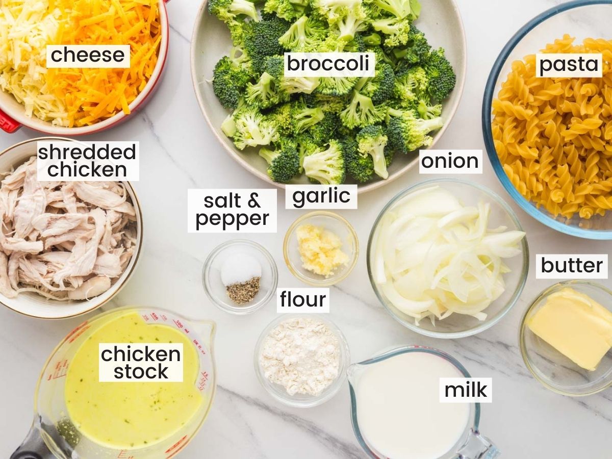 Ingredients needed to make chicken broccoli casserole