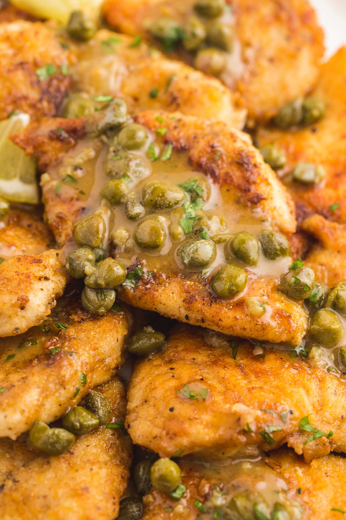 Crispy chicken cutlets with a caper sauce