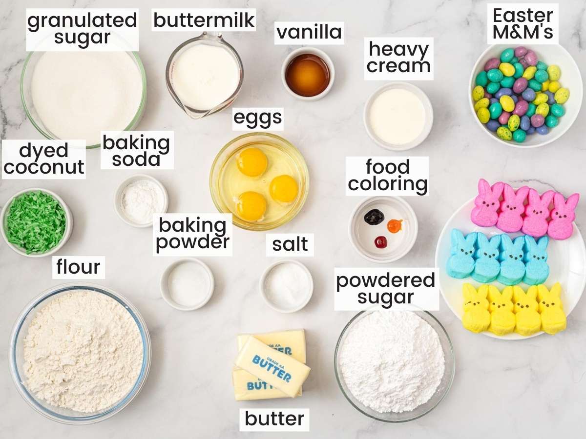 Ingredients needed for making easter peep cake