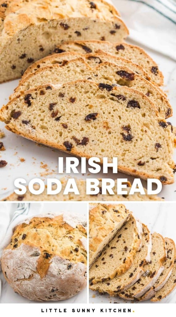 3 images of the irish soda bread, with overlay text that says "Irish soda bread"