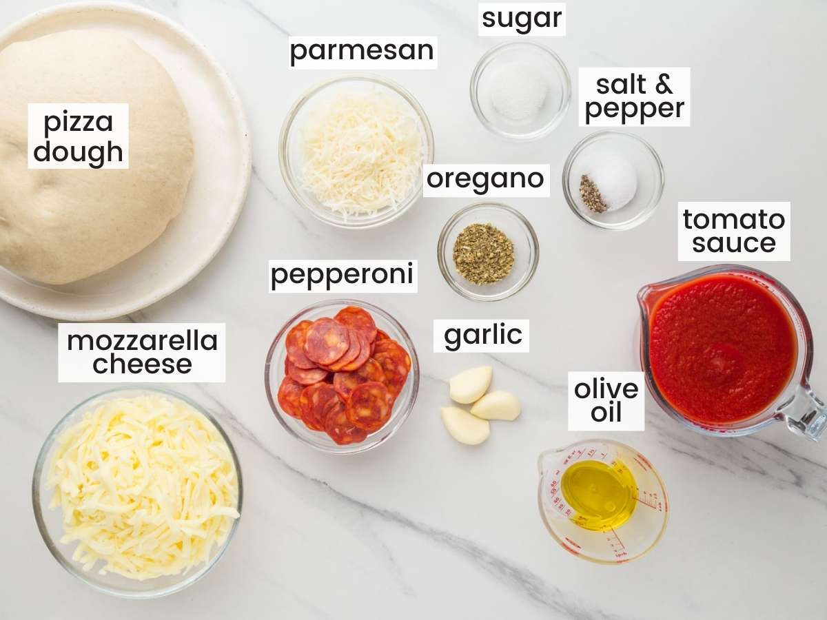 Ingredients needed to make pepperoni pizza