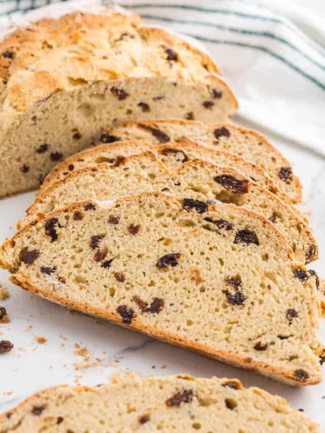 Sliced Irish soda bread with raisins