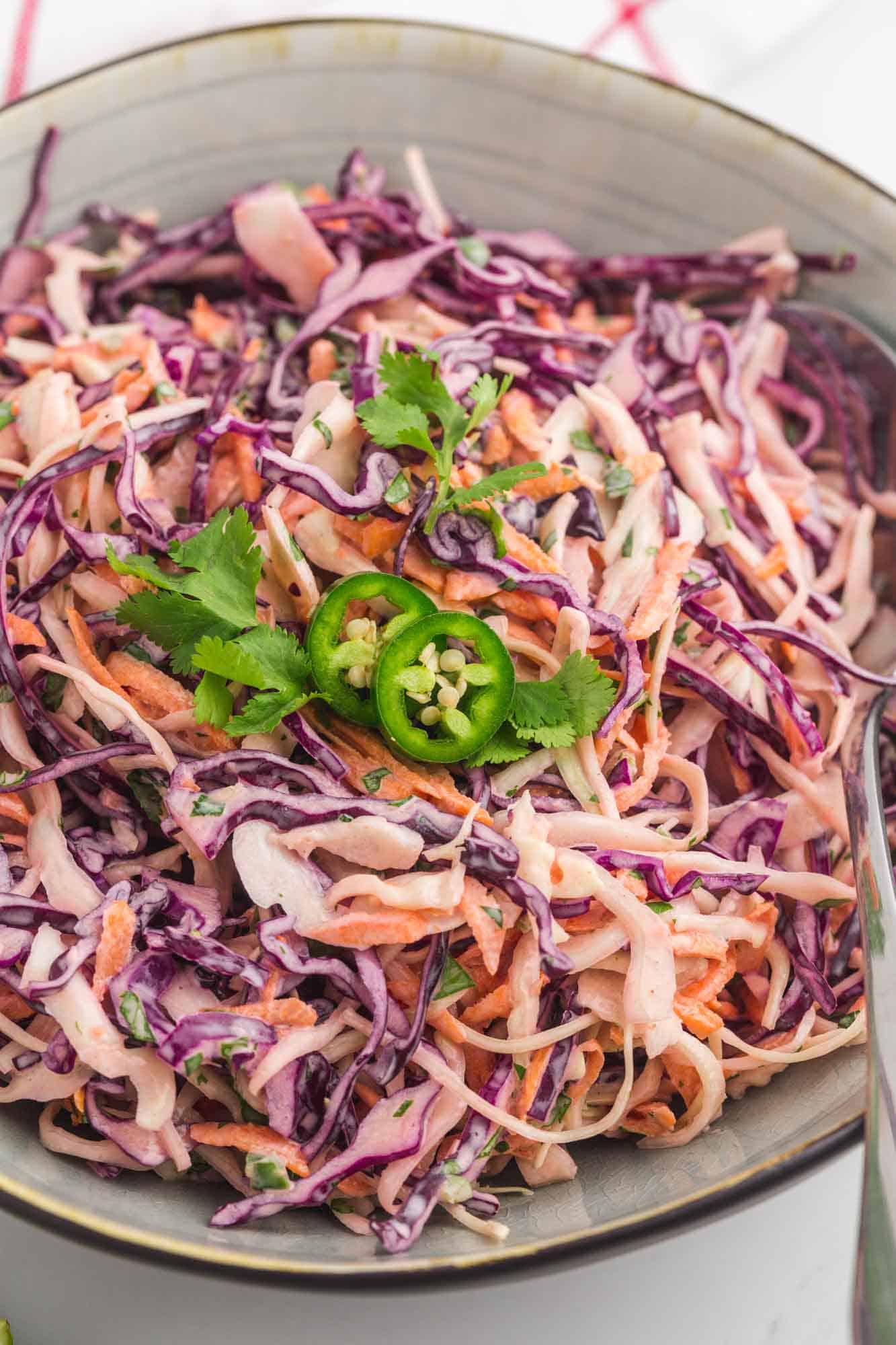 cabbage slaw topped with jalapeno and cilantro