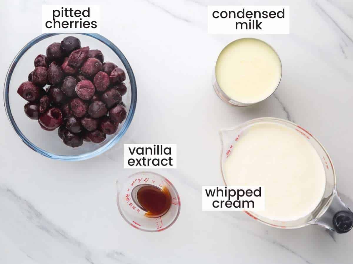 Ingredients needed to make no churn cherry vanilla ice cream