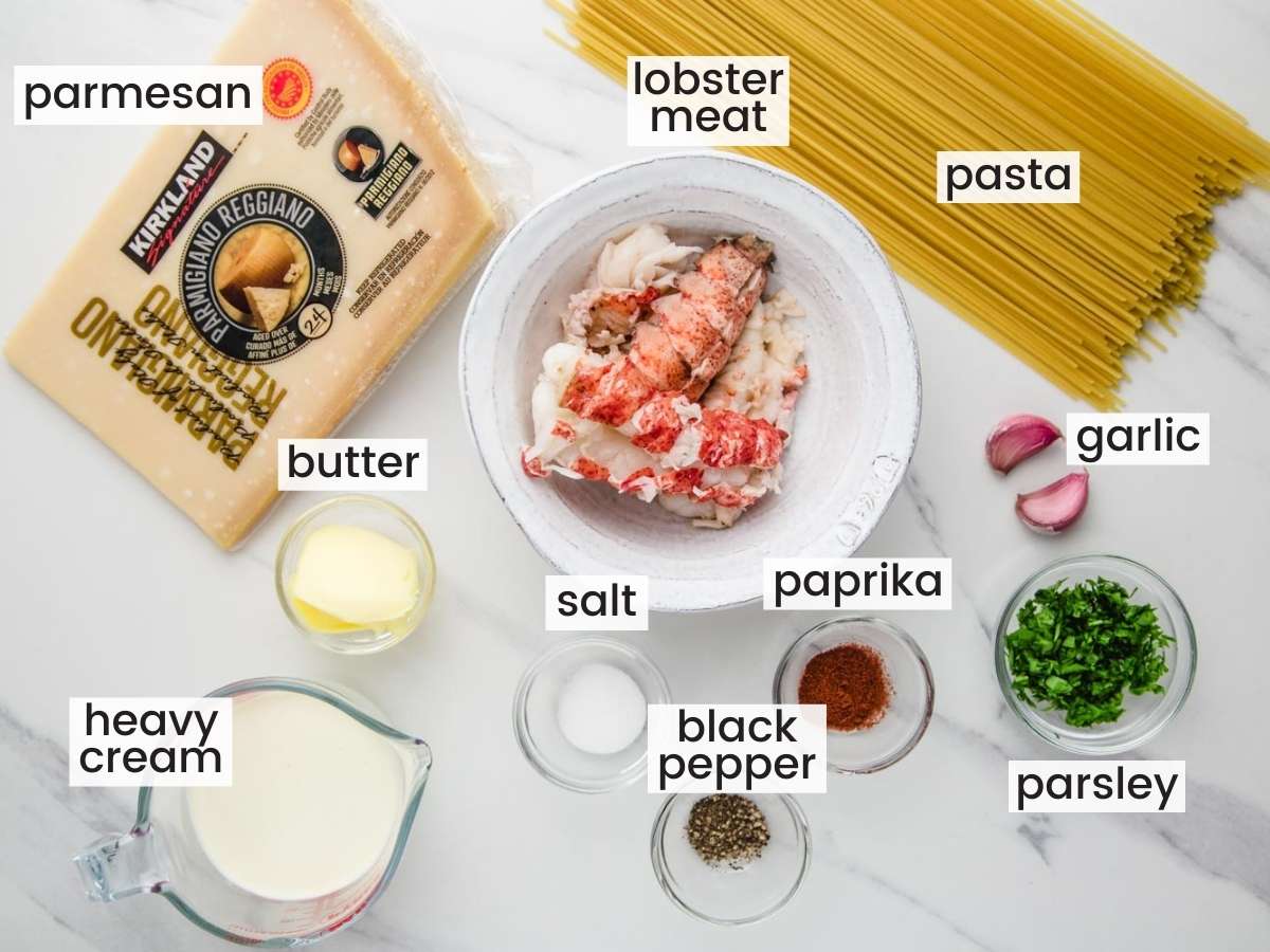 Ingredients needed for making lobster pasta