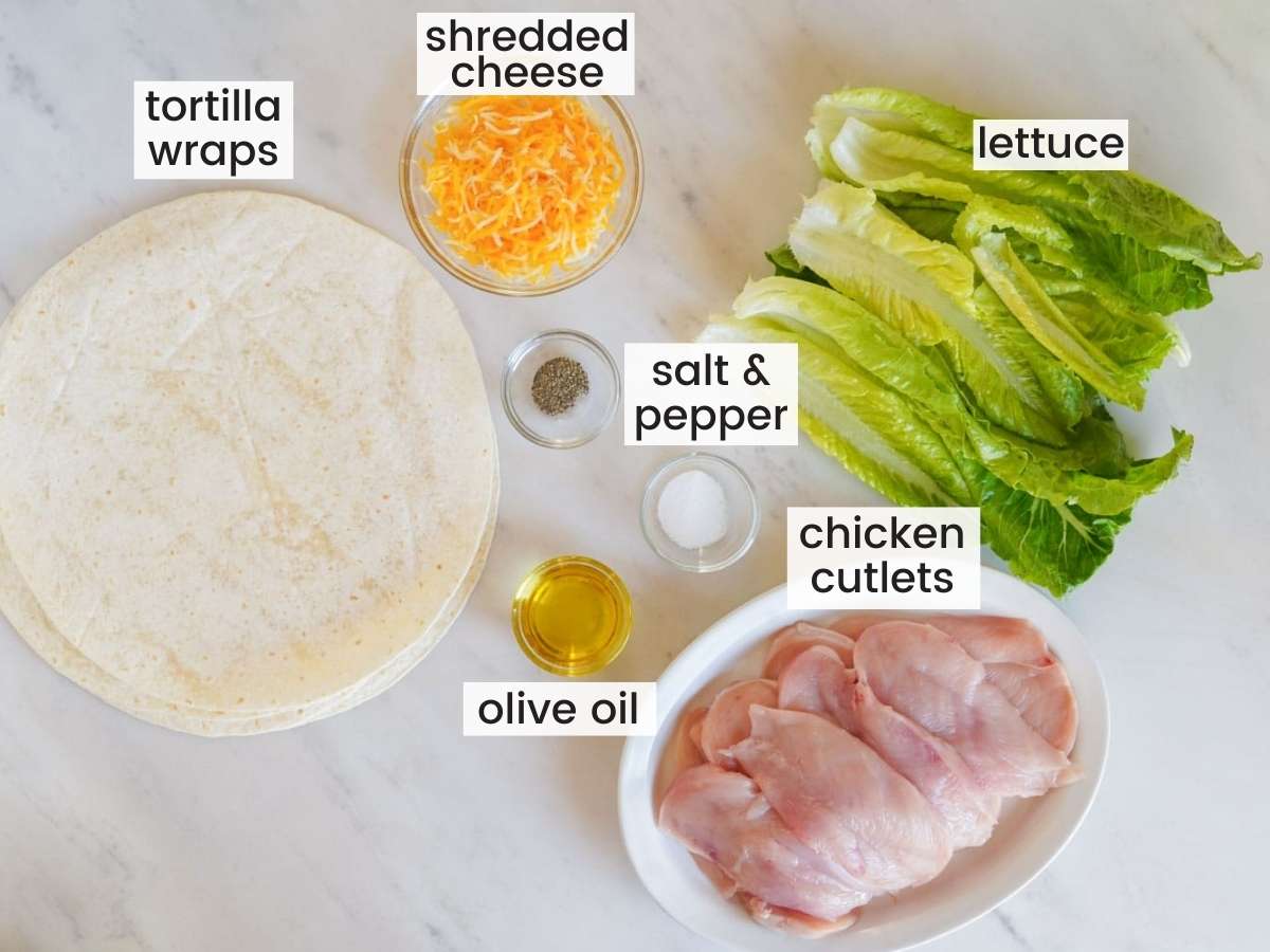 The ingredients needed to make chick fil a cool wraps.