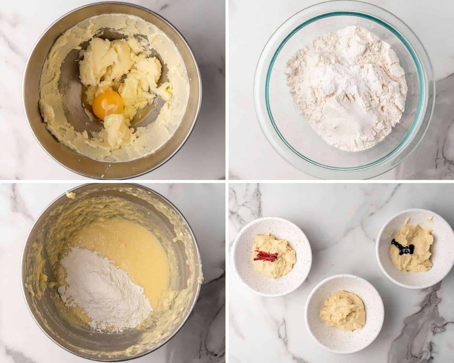 four photos showing how to make vanilla cupcakes from scratch