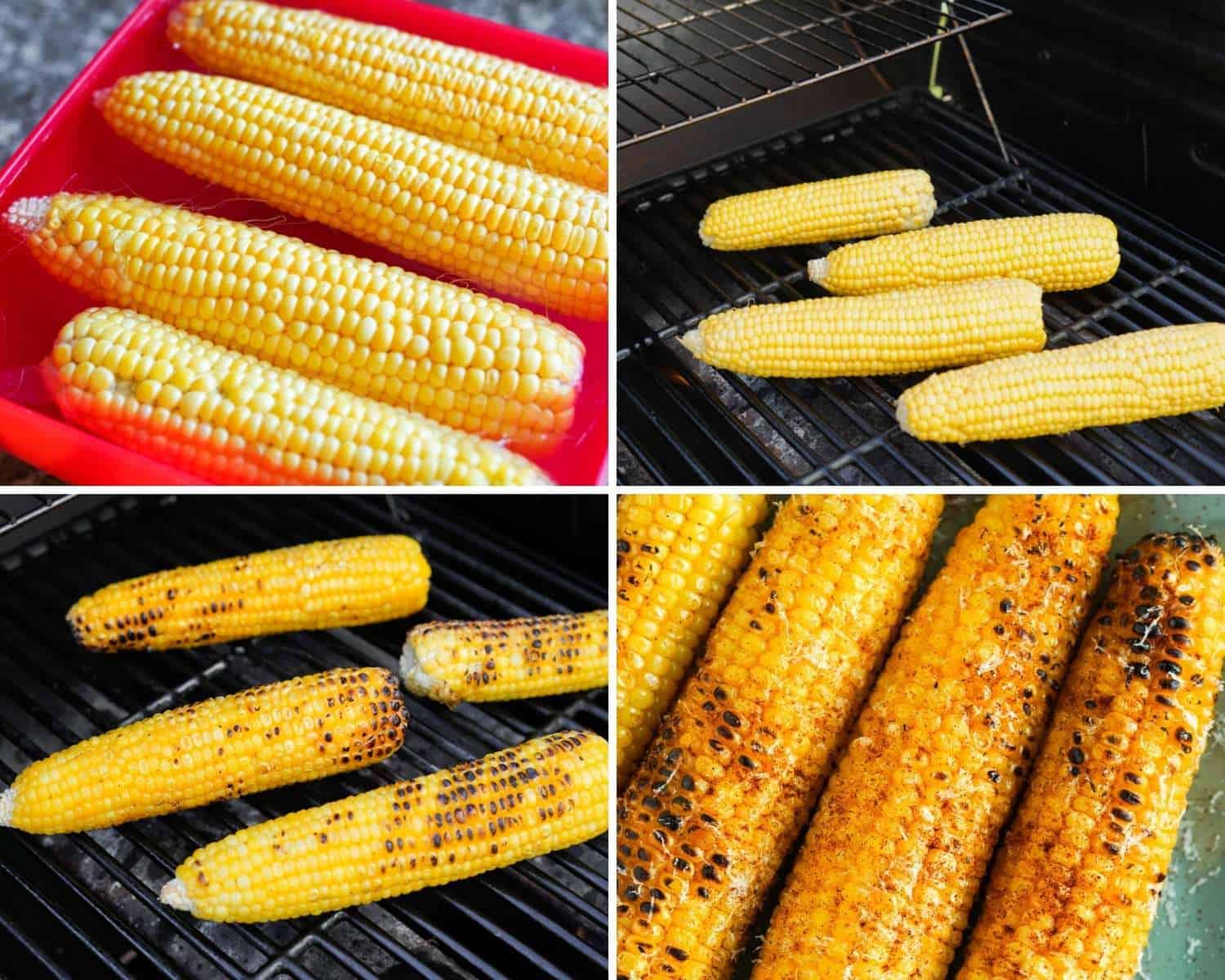 four images showing how to make grilled corn on the cob