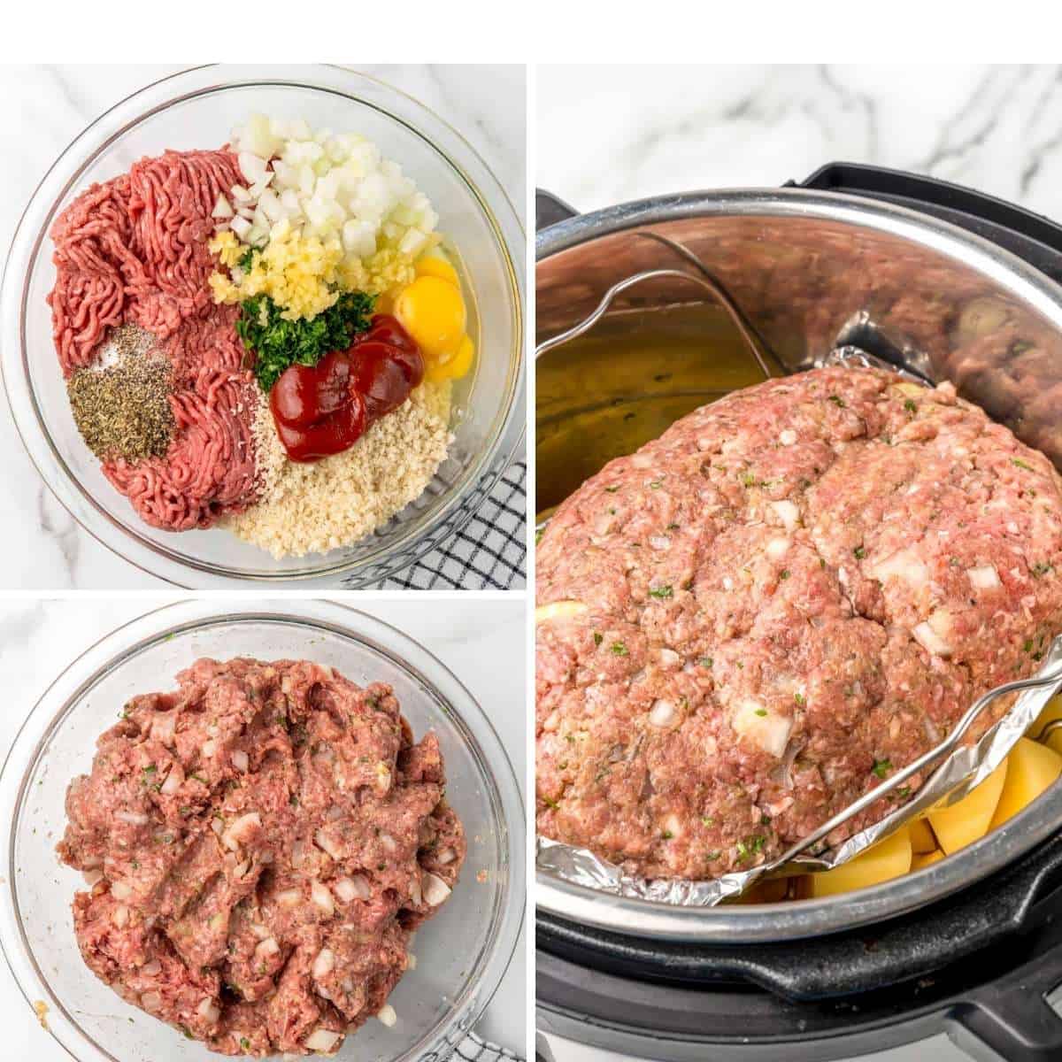 a collage of three images showing how to make meatloaf in an instant pot