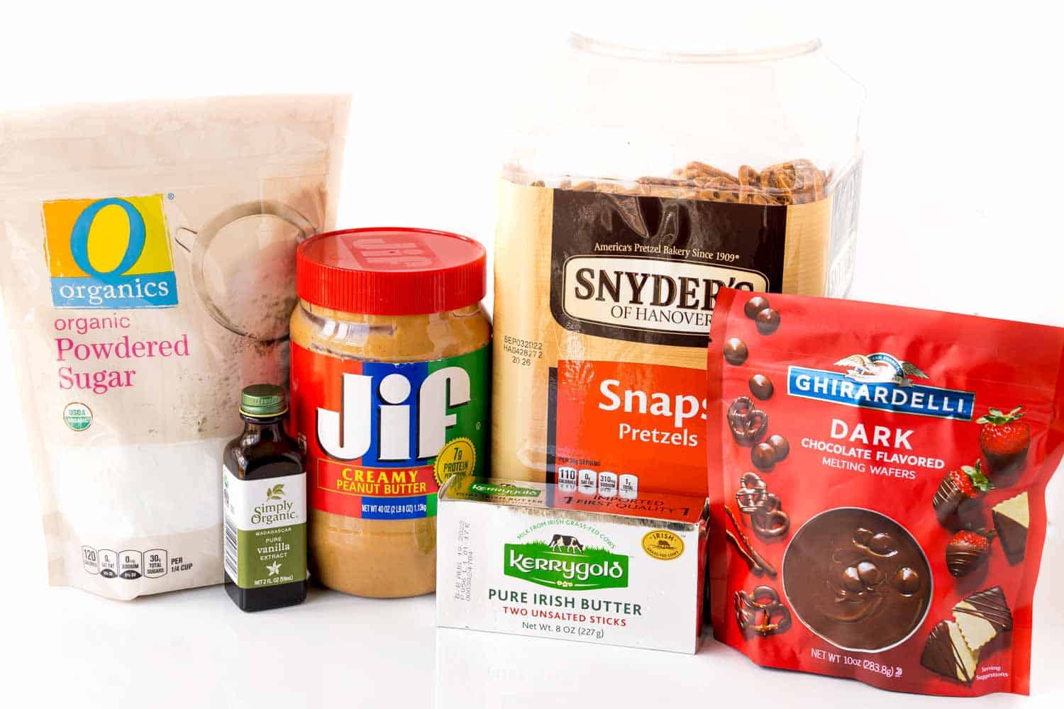 Ingredients needed to make Peanut Butter Pretzel Bites
