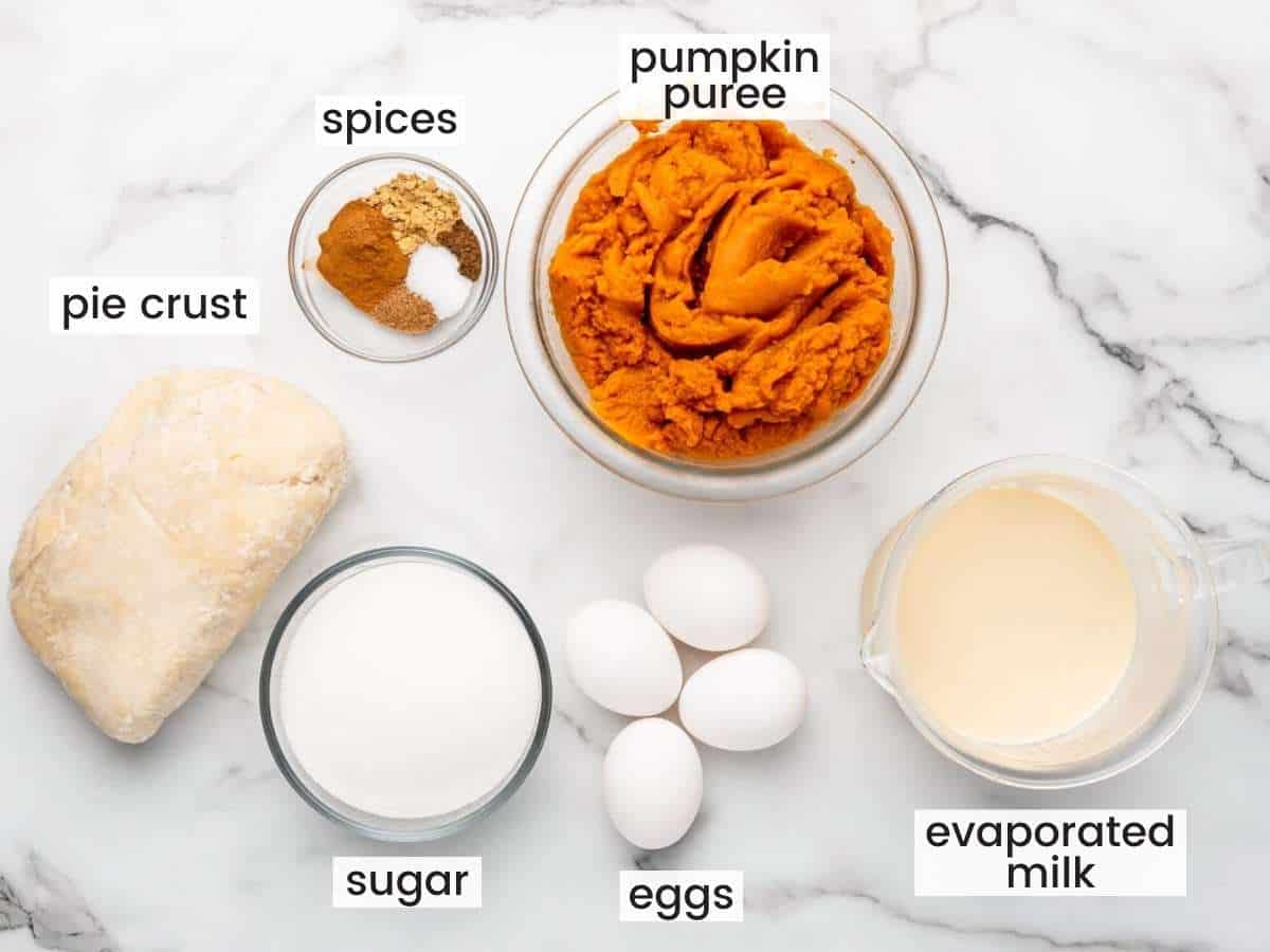 the ingredients needed to make a pumpkin pie in a sheet pan