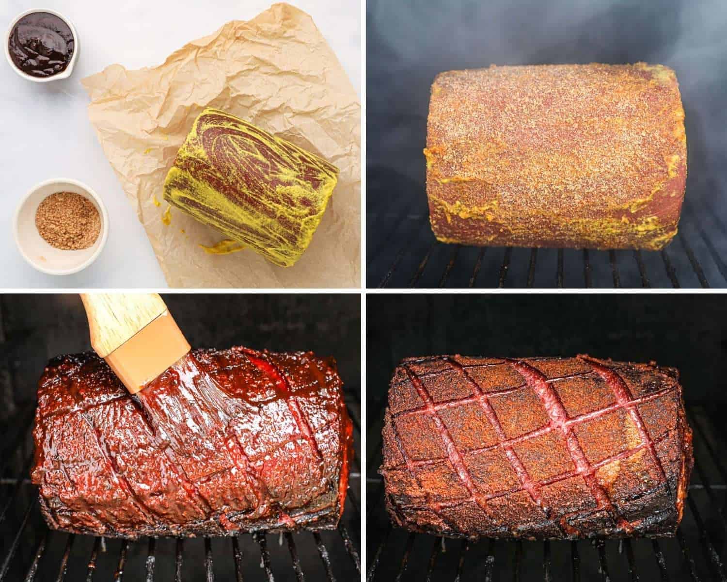 a collage of four images showing how to make bologna on the smoker