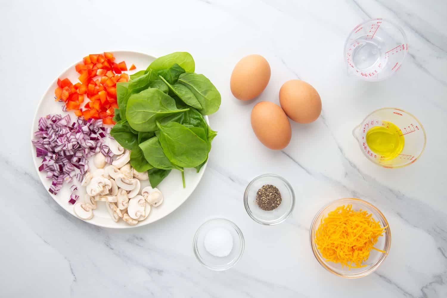 The simple ingredients needed to make a vegie omelet