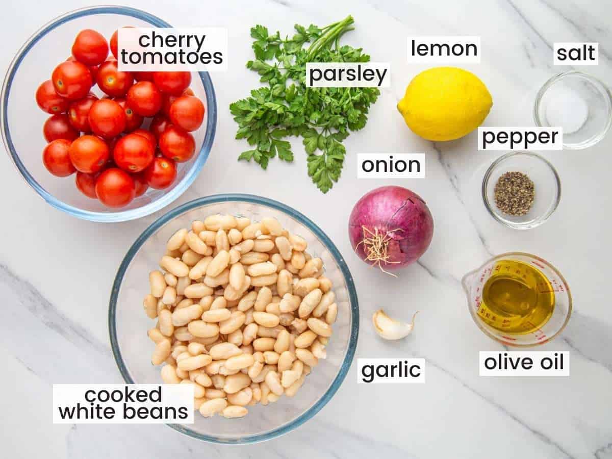 Ingredients needed to make white bean salad