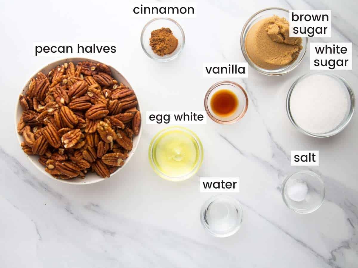 Ingredients needed to make candied pecans