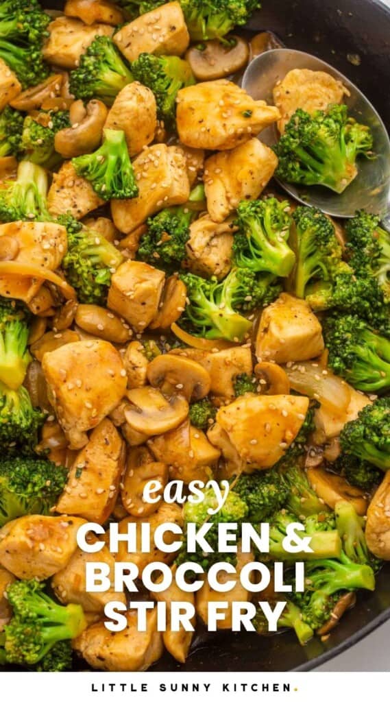 closeup view of stir fry with chicken breast and broccoli.