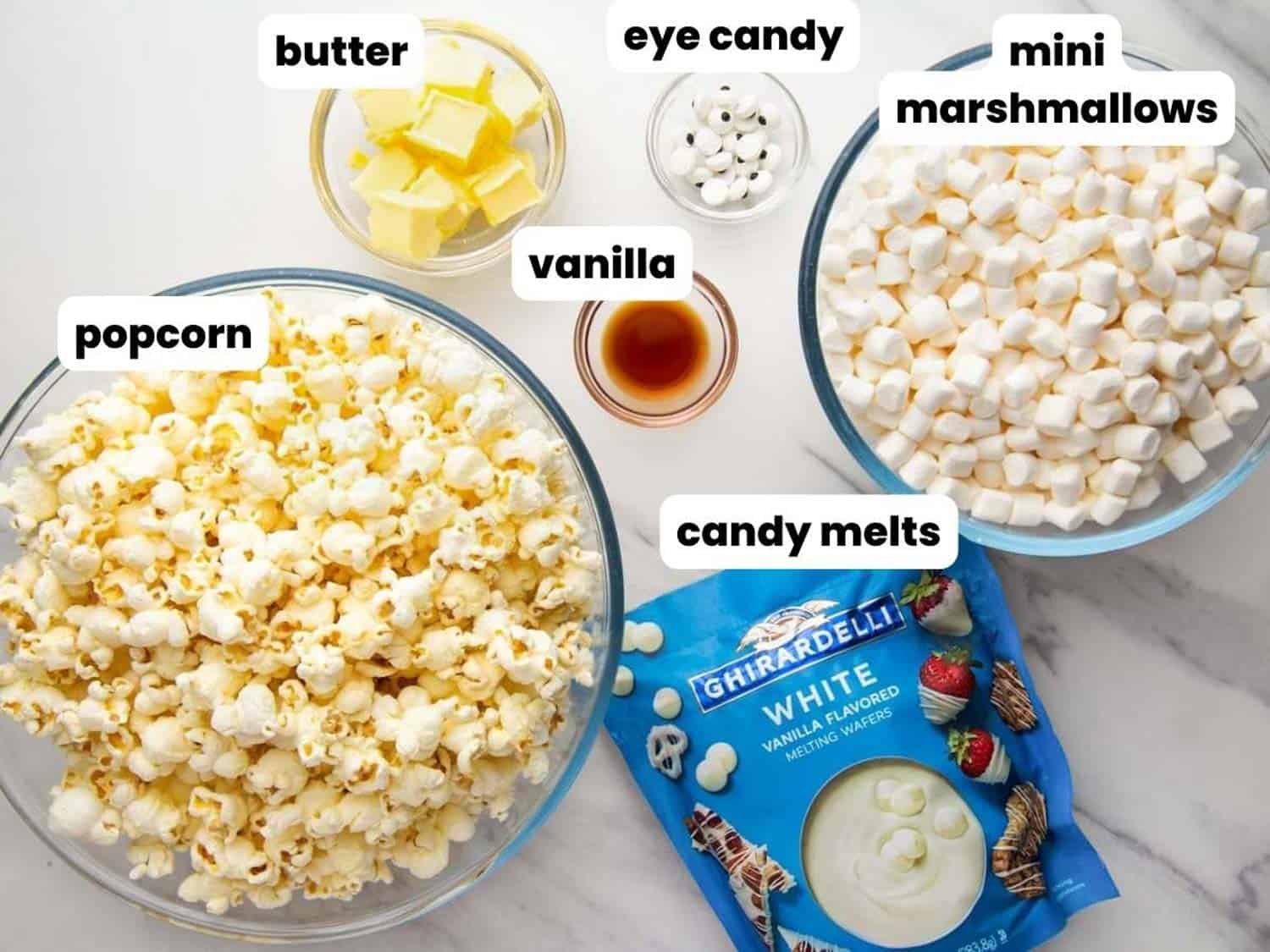 The ingredients you'll need to make Marshmallow popcorn balls
