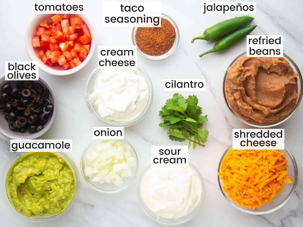 The ingredients need to make a taco dip for halloween