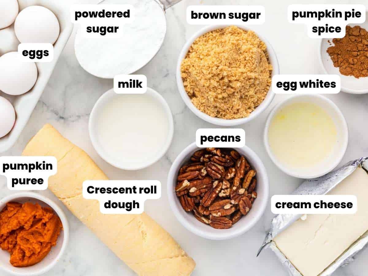 Ingredients needed to make pumpkin cream cheese bars