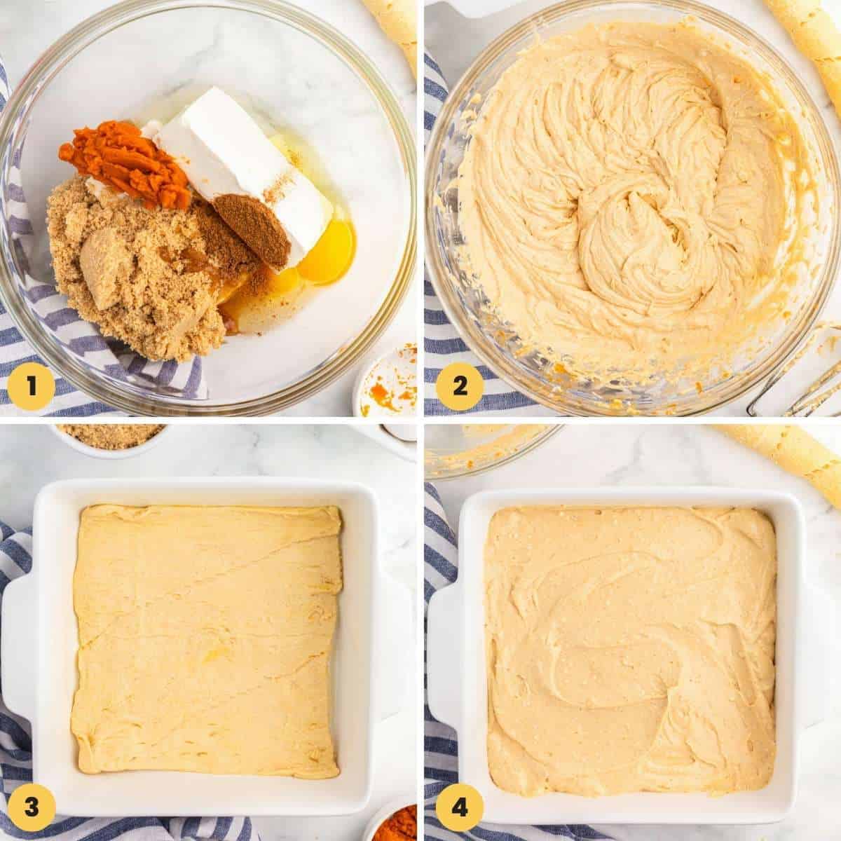 Collage of four images showing how to make the pumpkin cream cheese filling
