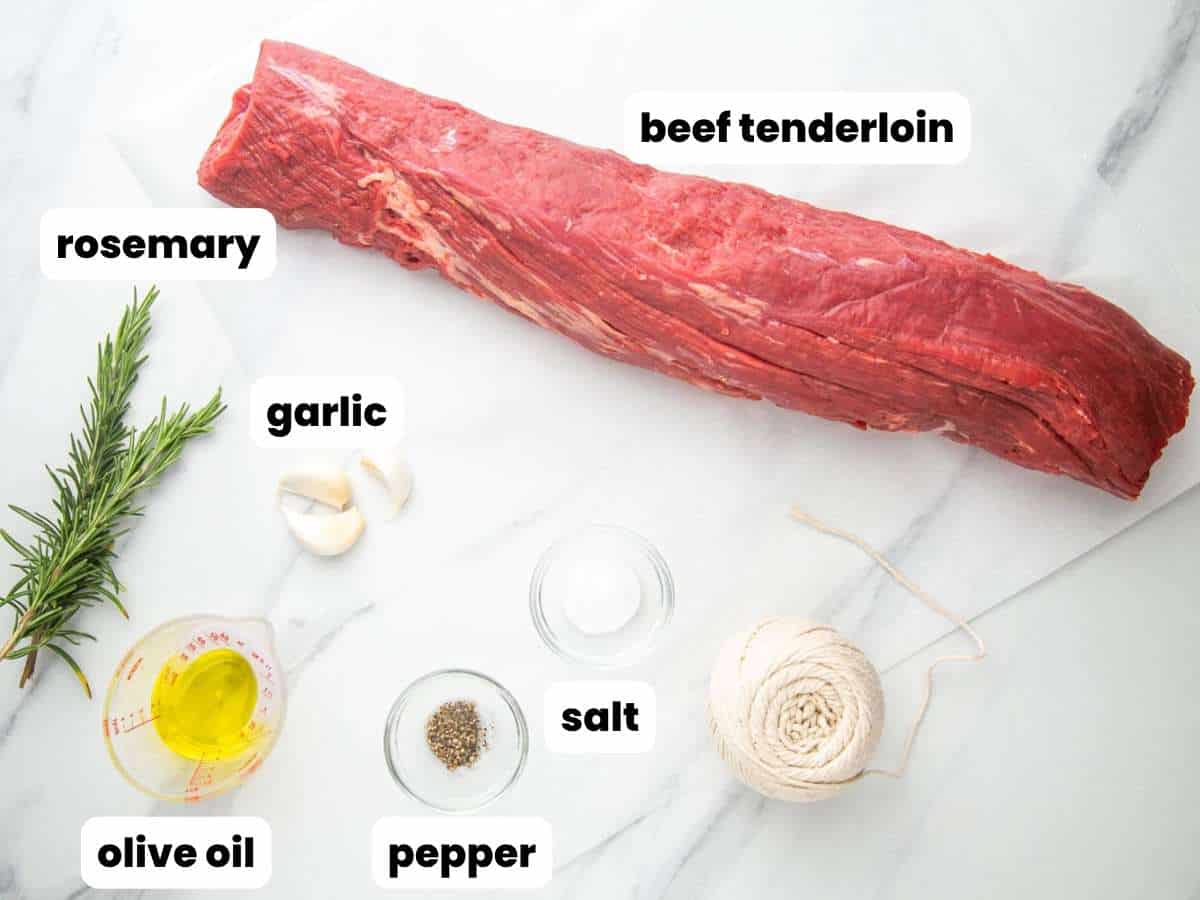 Ingredients needed for roasting a beef tenderloin