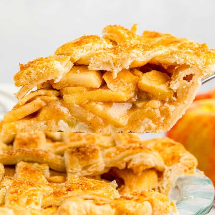 Taking a slice of apple pie out of the pie dish