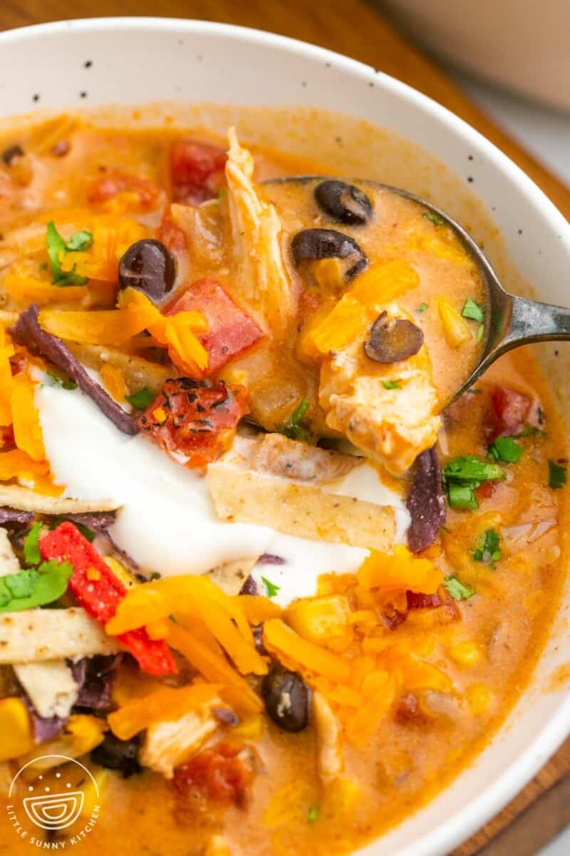 The Best Creamy Chicken Enchilada Soup - Little Sunny Kitchen