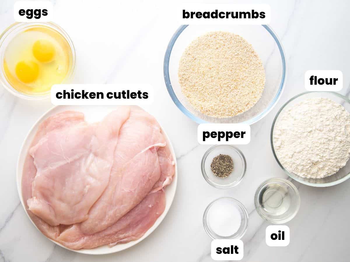 Ingredients needed to make chicken schnitzel