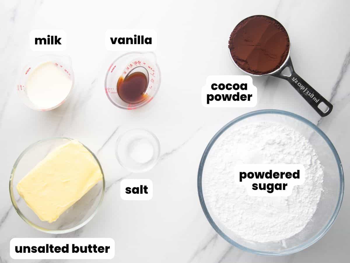 Ingredients needed to make chocolate buttercream