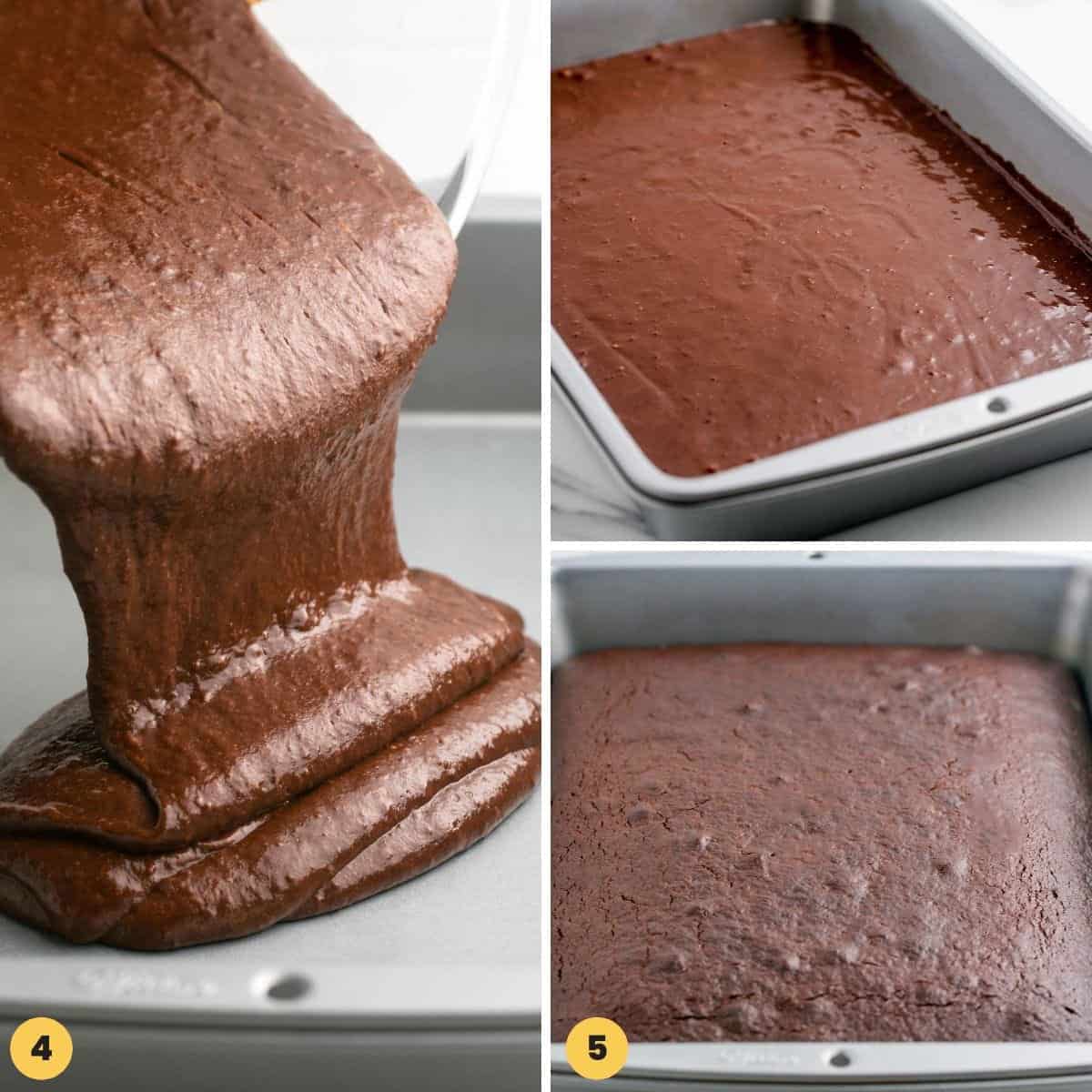a collage of numbered images showing how to bake a mayonnaise cake in a 9 by 13 inch nonstick pan